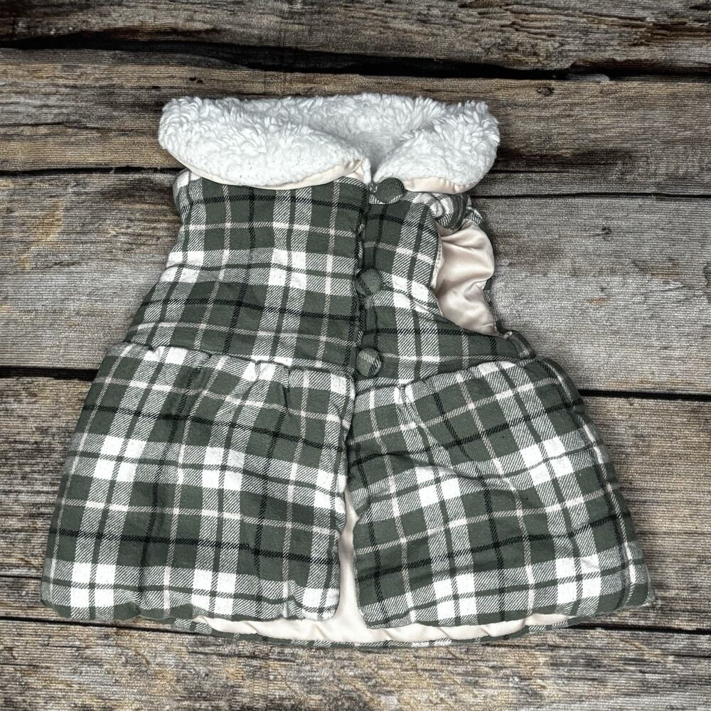 ASPEN Kids Green Plaid Puffer Vest with Faux Fur Collar Girls Size 3–6 Months